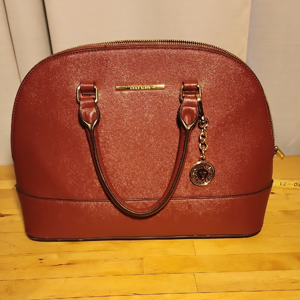 Anne Klein Rich Red Hand Bag with Gold Accents